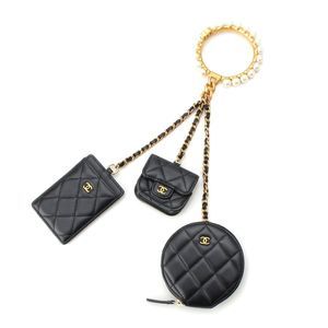 Chanel Lambskin Matelasse Coco Marc Pearl Crown Handle Multi Pouch Black